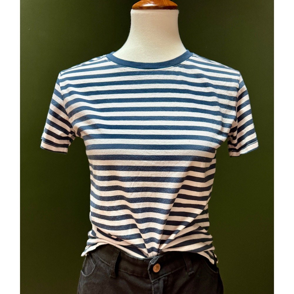 Free Assembly White & Navy‎ Striped T-Shirt Women's XS